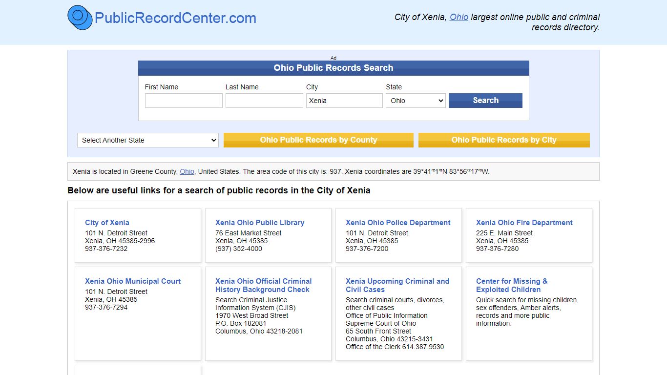Xenia, Ohio Public Records and Criminal Background Check